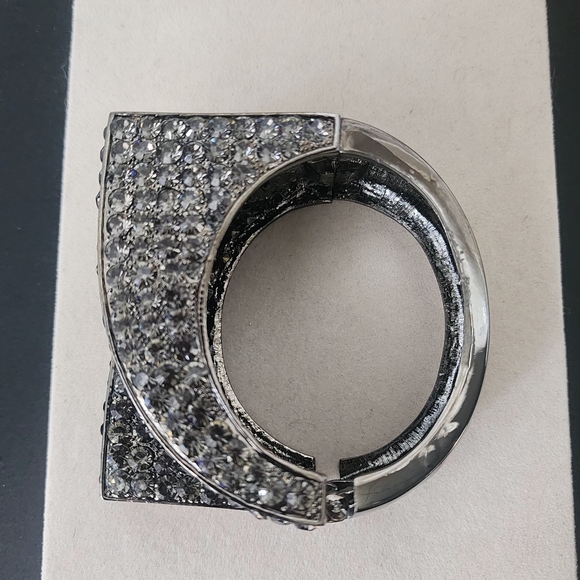 Unique Gunmetal Asymmetrical Crystal Statement Clamper Hinge Bracelet - Picture 7 of 13